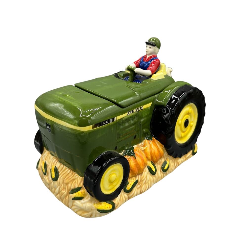 Vintage John Deere Cookie Jar with Farmer Corn Pumpkins Dog